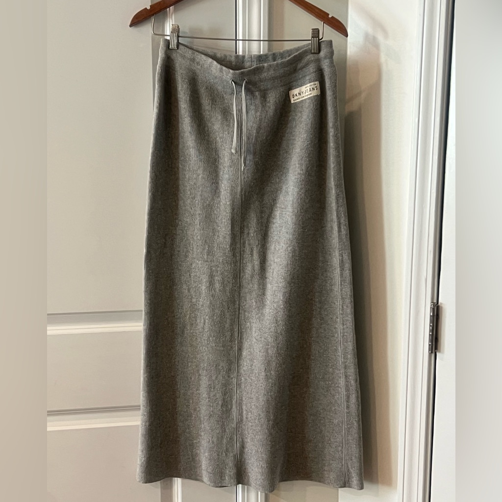 Dkny Vintage Gray 100% Cotton Maxi Skirt With Drawstring Waist